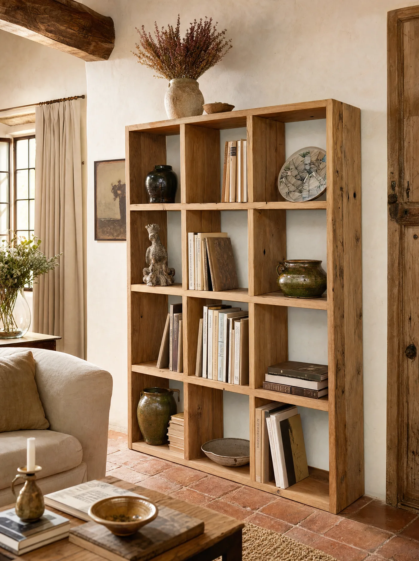 Old pine pigeonhole bookcase
