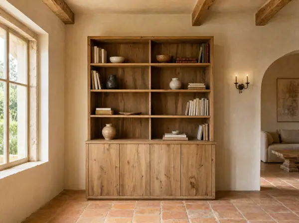 Bibliothèque en chêne rustique à placards bas