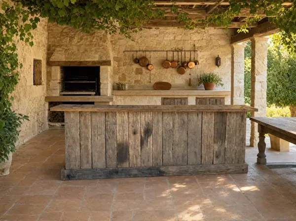 Comptoir en vieux chêne brut, planches anciennes