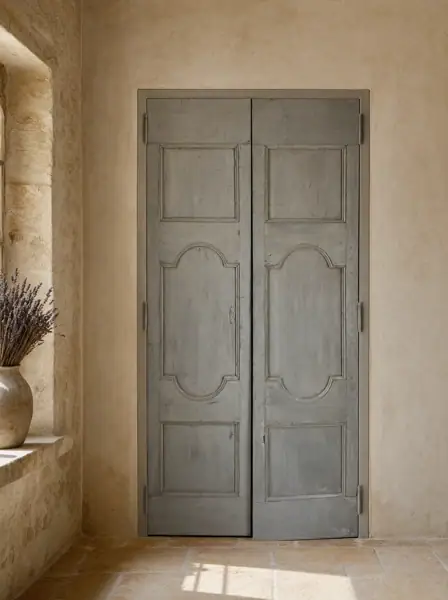 Double porte grise à panneaux