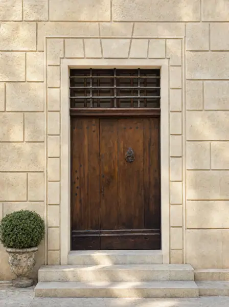 Double porte noyer à grille et imposte