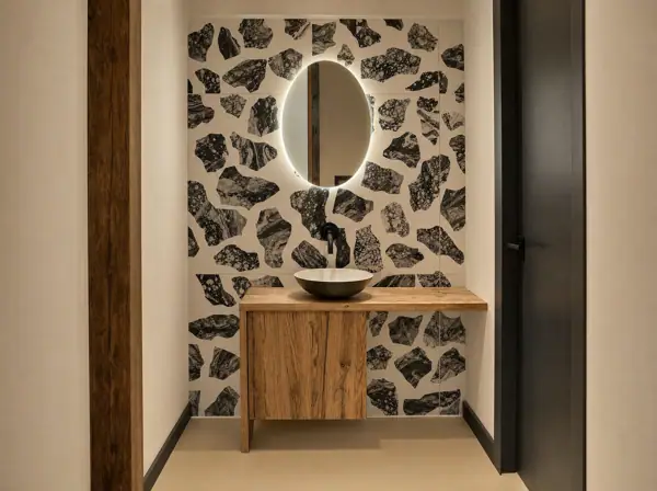 Meuble de salle de bain en vieux chêne, vasque à poser