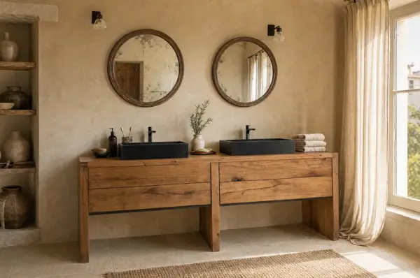 Meuble double vasque en chêne