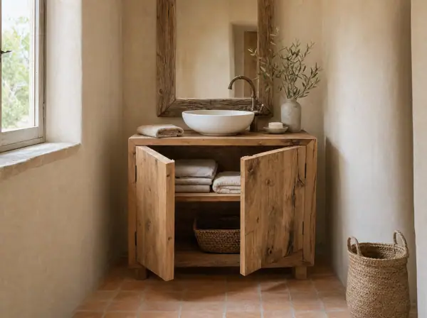 Meuble vasque à portes en chêne