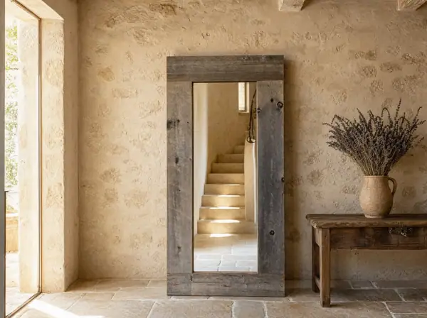 Miroir à cadre en vieux bardage, fabrication sur mesure