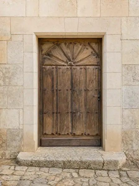 Porte ancienne du XVIIIe siècle restaurée, à éventail sculpté