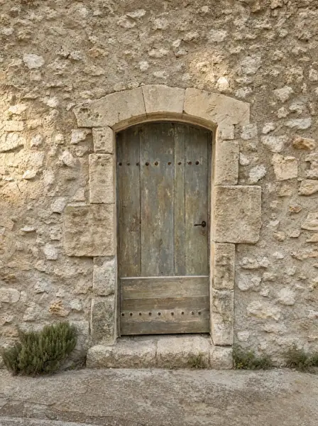 Porte cintrée à clous en vieux pin patiné