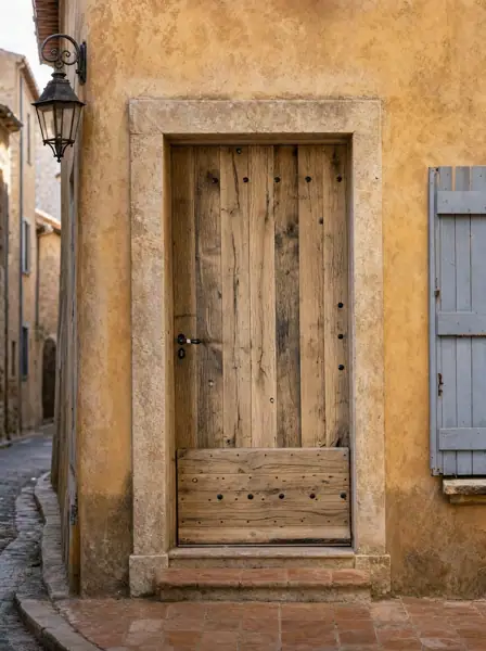 Porte d'entrée à clous et panneau bas, en vieux chêne fond de wagon