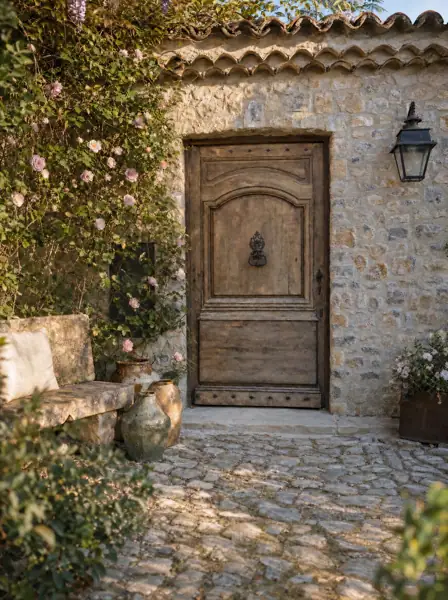 Porte d'entrée ancienne en noyer, restaurée