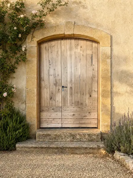Porte d'entrée cintrée à deux vantaux en vieux chêne