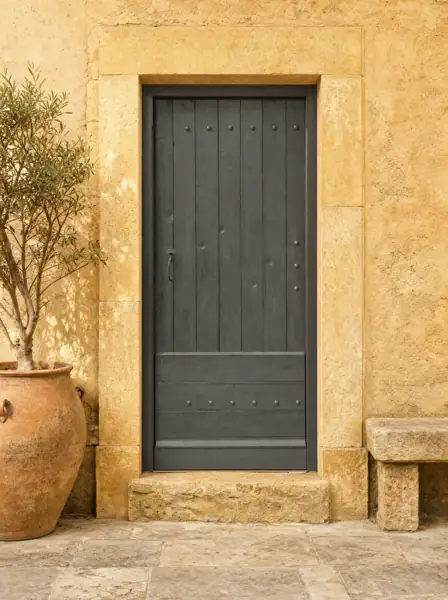 Porte d'entrée de mas en vieux chêne