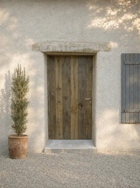Porte d'entrée en vieux chêne non raboté
