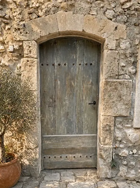 Porte d'entrée en vieux pin patinée