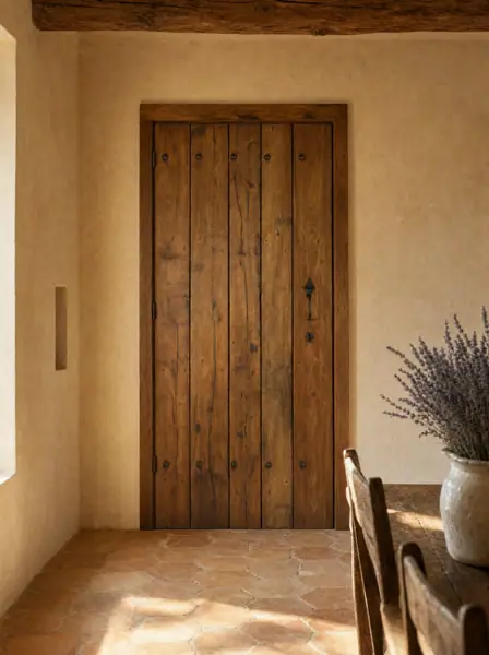 Porte en chêne foncé à clous forgés