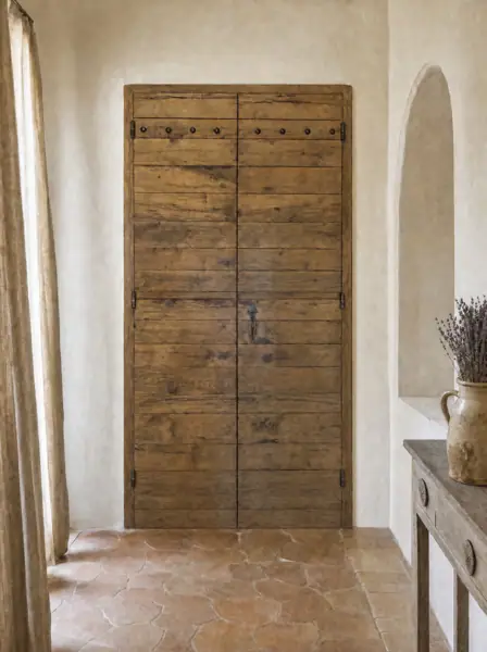 Porte en vieux chêne à deux vantaux, planches horizontales