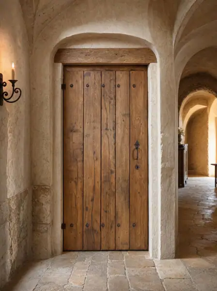 Porte en vieux chêne fond de wagon, clous forgés, clenche