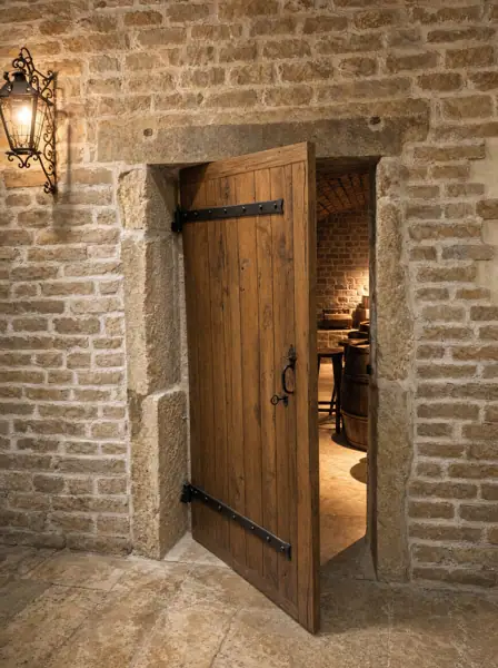 Porte en vieux chêne, pentures et gonds, clenche