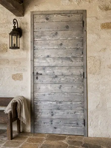 Porte en vieux pin gris, planches horizontales