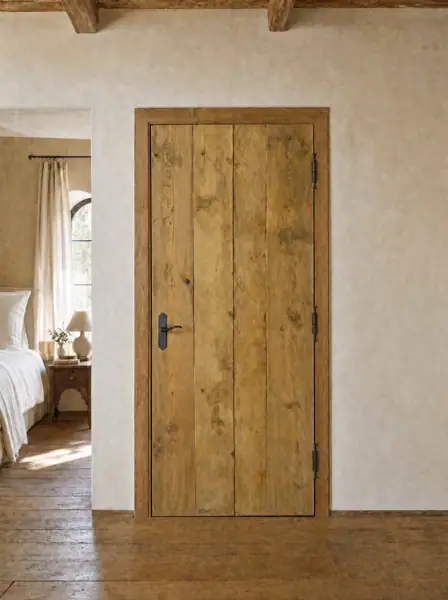Porte en vieux pin, quatre larges planches