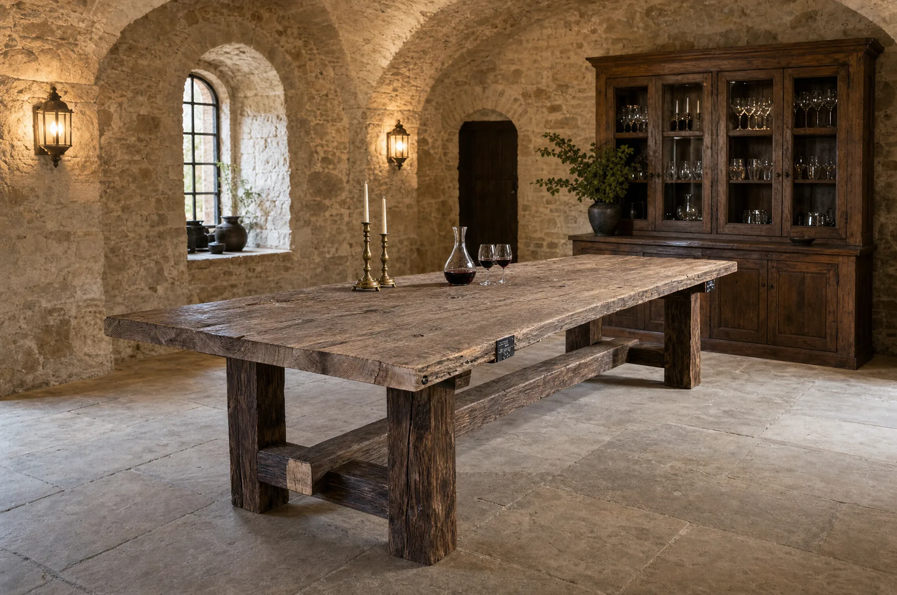 Large old oak table on massive legs